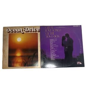 (2) Vintage LP Record Love Song Set Ocean Drive, 50s & 60s Love Songs Romance